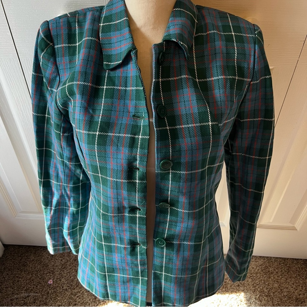 AOOD Plaid Green Blue and Red Women's Jacket Size Medium